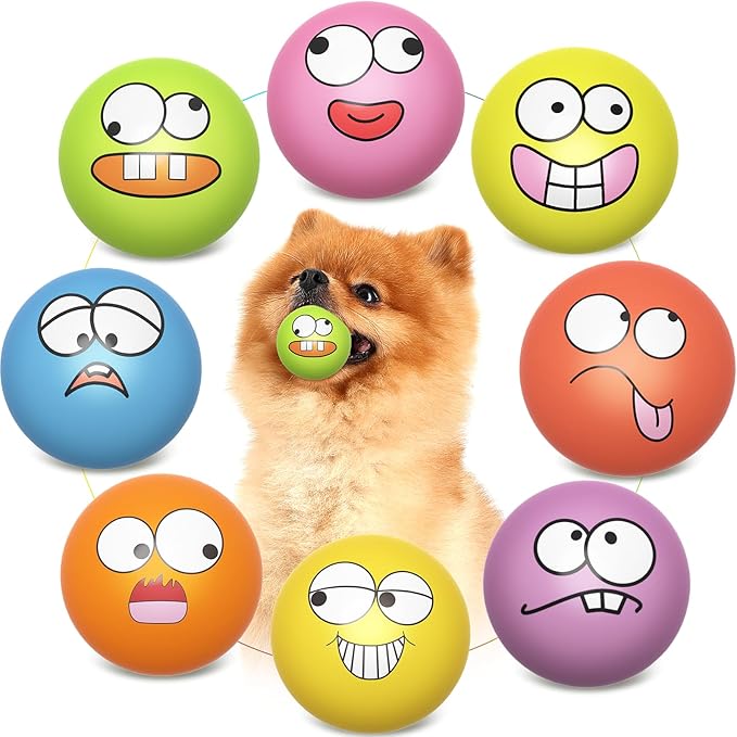 Squeaky Dog Toys Soft Latex Rubber Squeaky Dog Balls for Puppy Small Pet Dogs (8 Pack) (Round Balls)