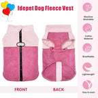 Idepet Dog Fleece Vest Sweater Zip Up Warm Pullover Dogs Jacket with D-Ring Leash Winter Cold Weater Coat Pet Sweatershirt Clothes Hoodie for Small Medium Dogs Boy Girl (Pink/Rose Red, M)
