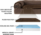 Furhaven Cooling Gel Dog Bed for Large Dogs w/ Removable Bolsters & Washable Cover, For Dogs Up to 125 lbs - Plush & Velvet L Shaped Chaise - Sable Brown, Jumbo Plus/XXL