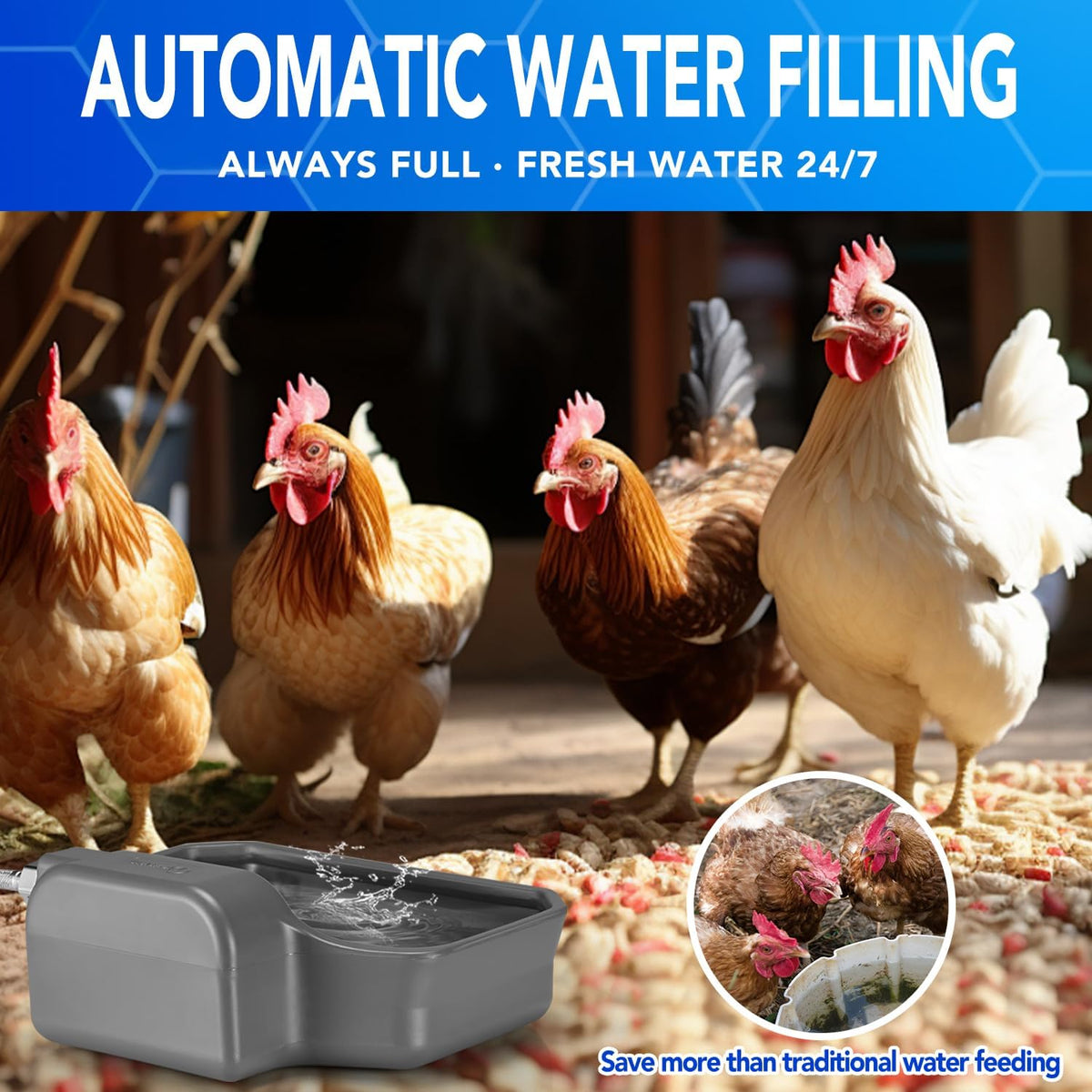 Automatic Water Dispenser for Dogs 1 Gallon, Large Dog Water Bowl Dispenser for Outdoor, Pet Water Bowl Feeder for Livestock, Dog Waterer for 3/4" Faucet, Easy to Install, Large Drinking Area, Gray