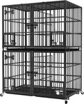 aboxoo 42 inch Stackable Heavy Duty Metal Dog Crate for 4 Dogs/Large Dog,All Metal Open Top Access,Escape Proof Cage,Dog Kennel Indoor with Wheels,Floor Grid, Tray, Divider and Feeding Bowl
