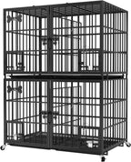 aboxoo 42 inch Stackable Heavy Duty Metal Dog Crate for 4 Dogs/Large Dog,All Metal Open Top Access,Escape Proof Cage,Dog Kennel Indoor with Wheels,Floor Grid, Tray, Divider and Feeding Bowl
