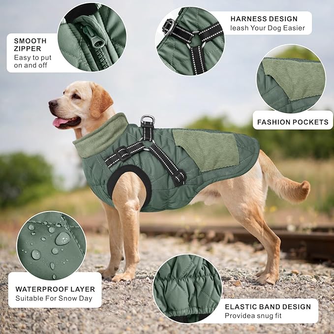 Mosucoirl Warm Dog Coats Pet Clothes, Waterproof Dogs Jacket Reflective Pet Outfits Winter Dog Cold Weather Coat Cozy Snow Jackets Vest for Small Medium Large Dogs Puppy Doggie