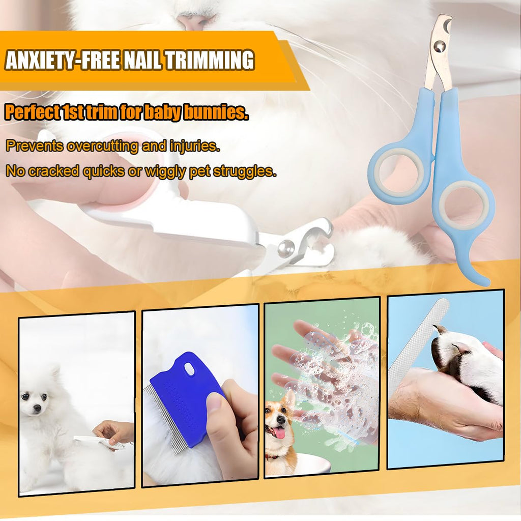 Rabbit Grooming Kit – Bunny Grooming Kit with Shedding Brush, Nail Clippers & Comb – Small Animal Grooming Supplies for Rabbits, Guinea Pigs, Hamsters, Ferrets - Small Pet Shedding & Care (Blue)