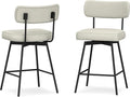 SIMPLIHOME Giselle Counter Stools (Set of 2) - 24 Inch Seat Height Swivel Upholstered Metal Kitchen Stools in Natural Polyester Linen, Contemporary Modern Seating with Padded Seat and Backrest