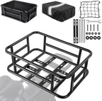 Bike Basket Rear with Liner,Waterproof Cover,Cargo Net Large Rear Bike Basket,Heavy Duty Bicycle Rear Basket for Electric Bike, Ebike,Great for Bike Trip,Carrying Grocery,Ball,Dog