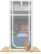 Reinforced Cat Screen Door,Fits Door Opening Size 38''x 82'',Thickened Cat Resistant Mesh Screen Door for Living Room,Kitchen,Bedroom,Cat Proof Screen with Zipper Closure. (U-Type,White)