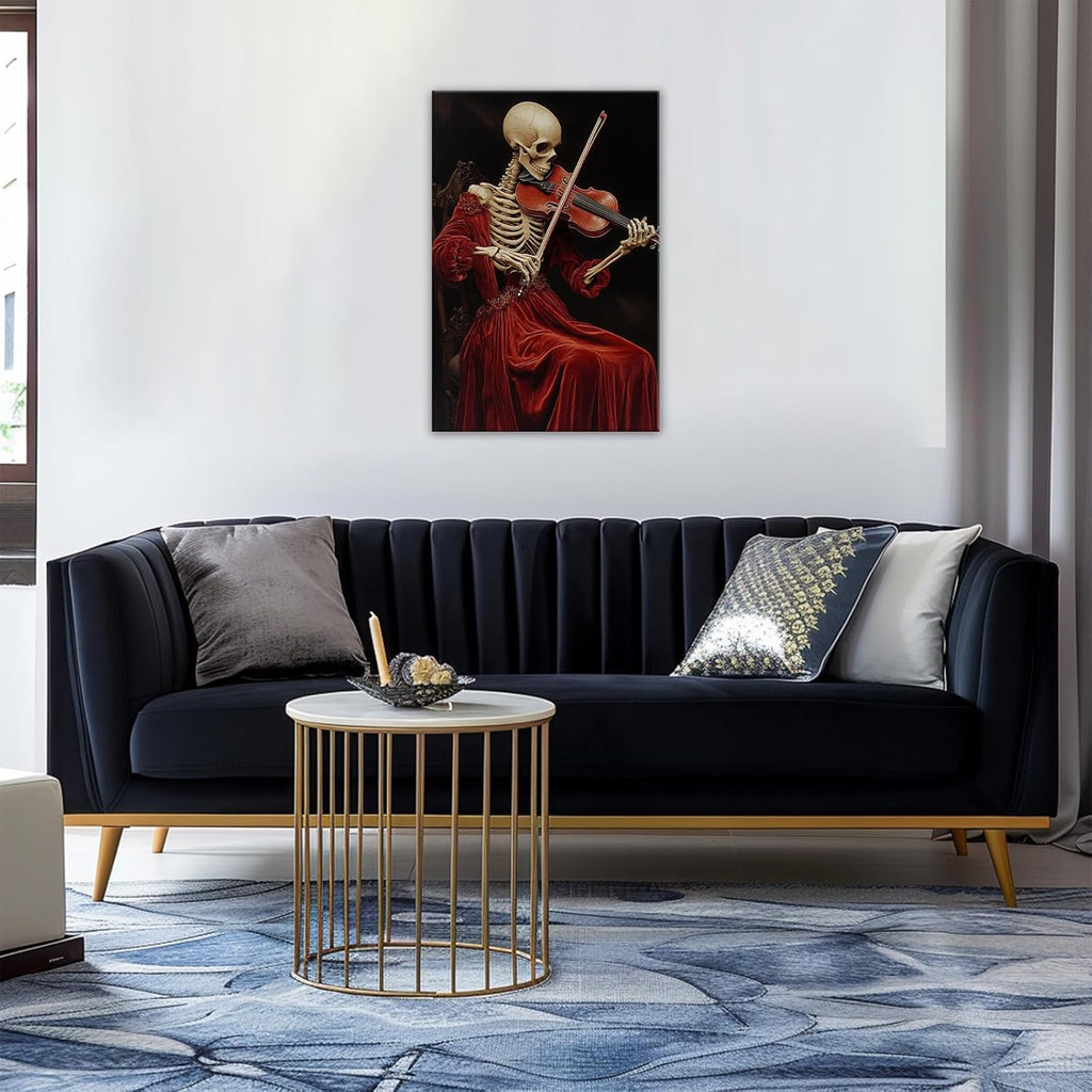 OAAPITI Gothic Skull Violinist Wall Art Macabre Musician Canvas Print Edgy Dark Art Vintage Halloween Decoration for Living Room Bedroom Home Wall Decor(Artwork-9,20"x30")