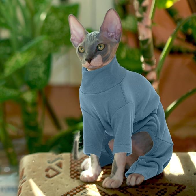 ROZKITCH Cat Pajamas for Cats Only, Breathable Soft Jumpers for Sphynx Only, Coat with Four Legs, Warm Sweater T-Shirt Pajamas Jumpsuit Vest Cornish Rex, Devon Rex, Peterbald Grey M