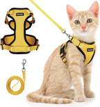 Dooradar Cat Harness and Leash Set, Escape Proof Safe Adjustable Kitten Vest Harnesses for Walking, Easy Control Soft Breathable Mesh Jacket with Reflective Strips for Cats, Yellow, XXS