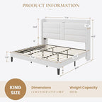 SHA CERLIN King Size Bed Frame with Charging Station & Storage Shelf, Velvet Upholstered Modern Platform Bed with Wingback Headboard, Wooden Slats Support, No Box Spring Needed, Easy Assembly, White