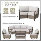 COOS BAY Aurora Terrace Half-Moon Outdoor Furniture Set, Rattan Conversation Set with Curved 4-Seat Sofa, Coffee Table, Seats 4, Beige/Beige