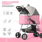Magshion Foldable Pet Stroller, 3-in-1 Dog Travel Jogger with Detachable Carrier, Cup Holder, Storage Basket, Folding Carrier for Small/Medium Dogs & Cats Up to 33 lbs, Pink