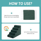 Wide Dog Stairs for Small Dog 22.6" H, Curved Pet Step for Puppy, Older Cat, Curved Ramp for High Bed or Car, Ladder with High Density Foam, Durable, 5 Step, 17.7x33x22.6 inch, Dark Green