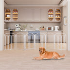 6 Panles Full Matel Freestanding Dog Gates with Door, 144"Extra Wide 32"Tall Free Standing Dog Pet Gate for Indoor & Outdoor. Foldable Pet Fences for Doorways, House, Stairs, Porch, Deck, Yard