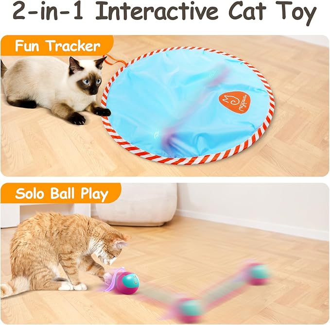 Migipaws Interactive Cat Ball Toy Set, Fun Tracker, Glowing Chase Ball with MystiChaser Pouch, Fluffy Tail, Small Mouse – Cat Toys for Bored Indoor Cats(Rose)