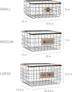 RGI Home Dog Toy Storage Baskets – Set of 3 Rectangular Metal Organizer Bins for Pet and Household Storage, Multi-Sized with Wood Accents, Durable and Rustic, Antique Gray Metal