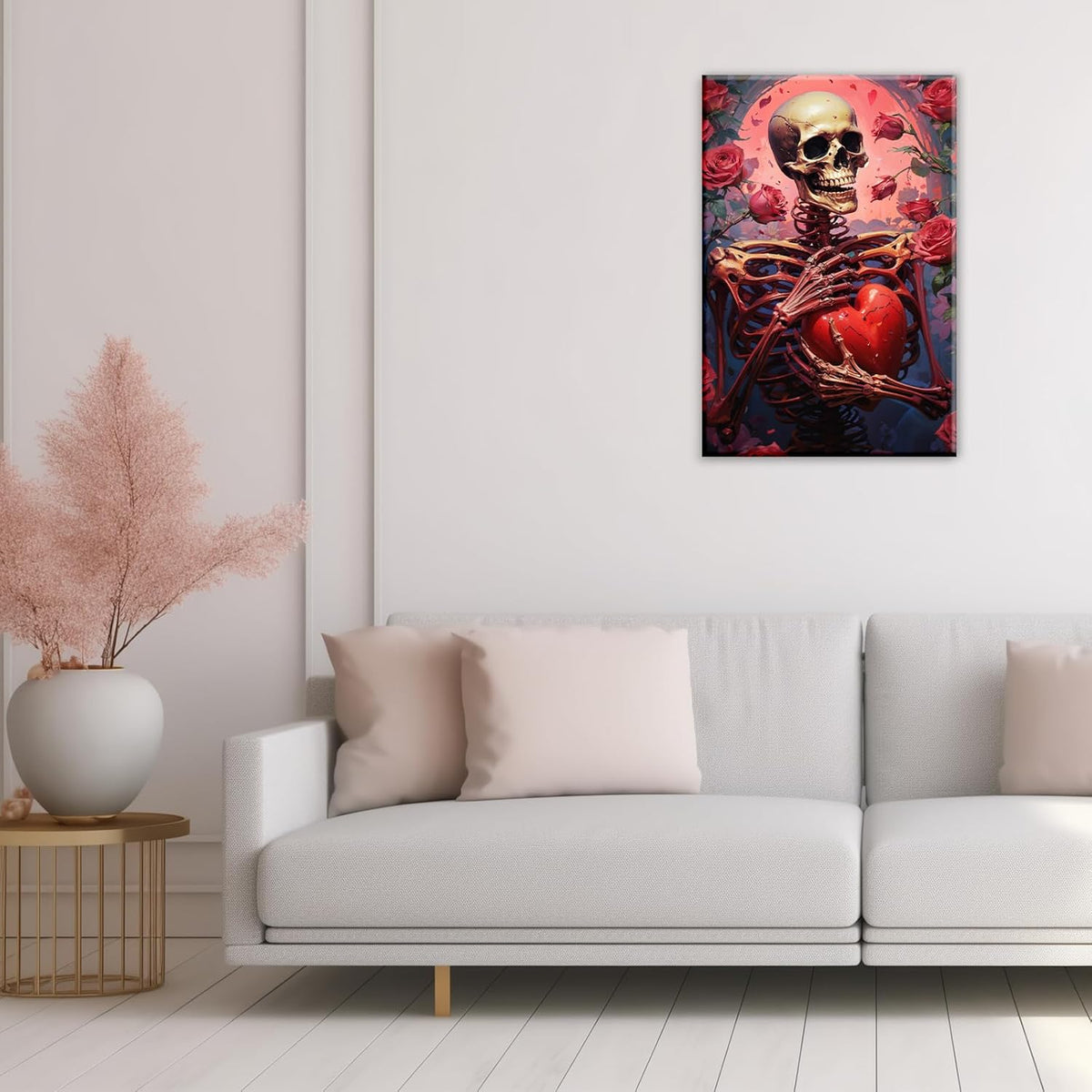 OAAPITI Skull Skeleton Canvas Wall Art Skull Holding Heart Picture Print Romantic Theme Painting Artwork Gothic Poster Wall Decor Living Room Halloween Decor(Artwork-1,24"x36")