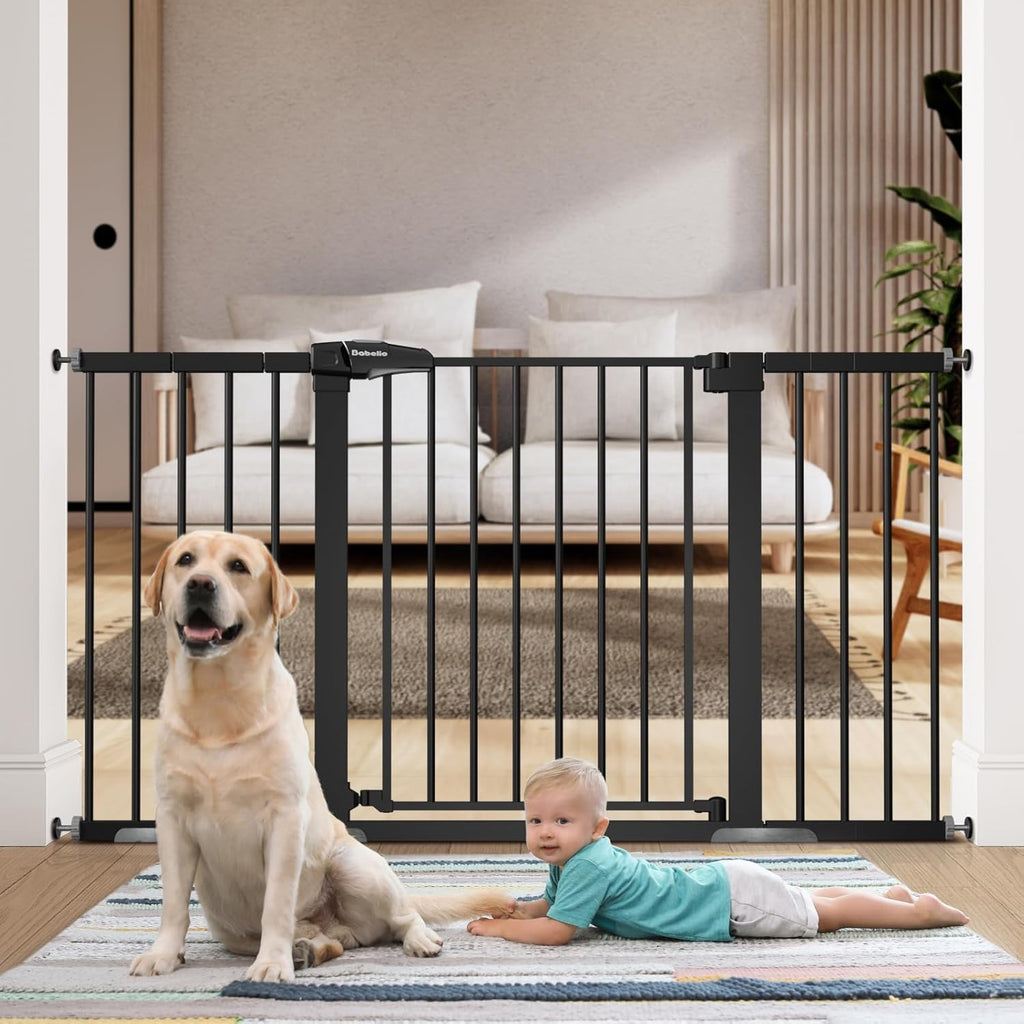 BABELIO 36" Tall Baby Gate, 29-55" Auto Close Pressure Mounted Dog Gate for Doorways & Hallway, Pressguard Basics Easy Walk Thru Pet Gate, Extra Wide Metal Child Gate, Black
