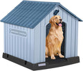 LEMBERI Large Plastic Dog House for Medium Large Dogs, Durable Waterproof Indoor Outdoor Doghouse with Air Vents and Elevated Floor, Easy to Assemble (Blue, 33.5" L x 31.5" W x 33.9" H)