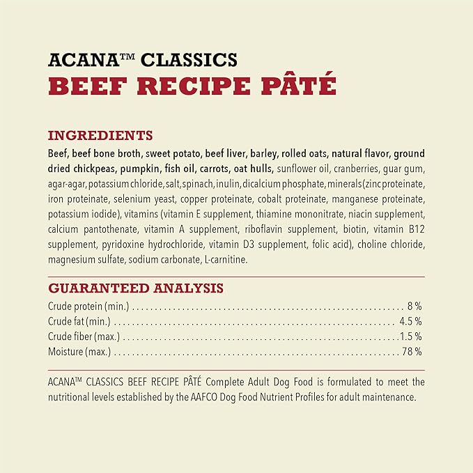 ACANA Classics Pate Wet Dog Food Beef Recipe 12.5oz Cans (12 Count)