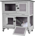 Rabbit Hutch Outdoor Indoor Bunny Cage 2 with Large Pull-Out Trays 2 Story Guinea Pig Cage on Wheels- Move Freely