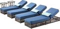 Luxury Outdoor Chaise Lounge Chairs of 4 with 5 Inch Thick Cushions and Side Table - 6 PCS High Back Brown Wicker Patio Recliners Lounger Furniture Set for Poolside Sunbathing - Navy Blue