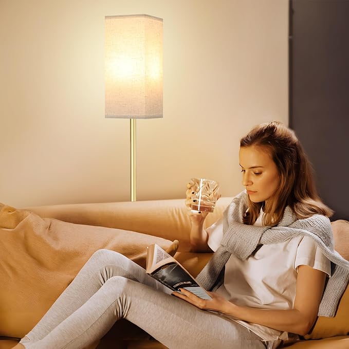 Ambimall 2 Packs Remote Control Floor Lamp, Stepless Dimmable, 64 Inches Tall, Include 9W Bulb, Standing Lamp for Living Room Bedroom Office (Light Beige & Gold)