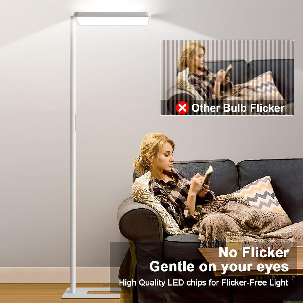 LED Floor Lamp 78ines Tall Floor Lamp 80W White Mordern Office Standing Lights Eye-Care Reading Lamps for Living Room Study Bedroom 4000K Daylight