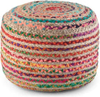 SIMPLIHOME Margo Boho Round Pouf in Multi Color Braided Jute for the Living Room, Bedroom and Kids Room