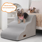 3-Step Dog Ramp and Stairs for Sofa and Chair - Non-Slip Sturdy Pet Steps for Small Dogs and Cats,15.7" H,Light Grey