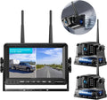 Fookoo HD Magnetic Wireless Backup Camera, 1080P 7" Dual Split Monitor & Rechargeable Rear View Cameras, Lower Consumption 1-Min Installation No Drilling Recording for RV Trailer Truck Camper DCX702
