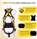 Fall Protection Premium Safety Harness with Shock Absorbing Lanyard, Vented & Padded Shoulder, Legs & Back - Upgrade 4 Quick Buckles (Yellow)