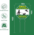 Clean UP After Your Dog Signs, 4-Pack 10"x10" Double-Sided Metal Stakes Smile Your on Camera Signs, Pick Up After Your Dog Sign for Yard