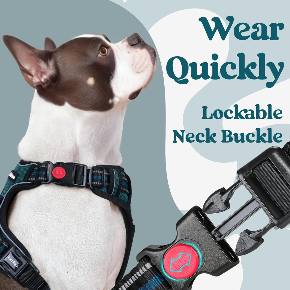 rabbitgoo Dog Harness for Large, No Pull Pet Harness with 3 Buckles, Adjustable Soft Padded Vest with Control Handle, Walking Reflective Pet Vest for Extra Large Dogs,Blue Coral,XL