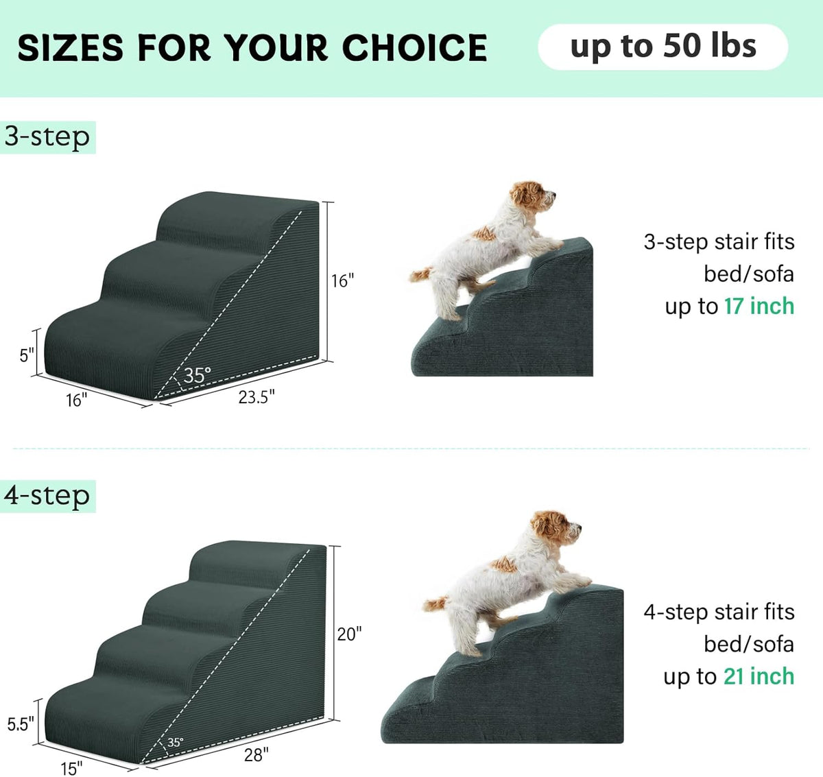 Dog Stairs Steps for High Bed, 3 Steps Pet Steps for Small Dogs Non-Slip Removable Washable Cover Ramp for Indoor Outdoor Car Couch Sofa, Dark Gray