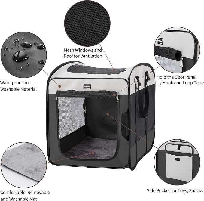 Dog Kennels and Crates for Medium Dogs, Portable Pop Up Indoor Pet Cage with Sturdy Wire Frame, Collapsible Travel Crate Soft Sided Cat Bag Escape Proof (Gray, 28.0" L x 18.0" W x 22.0" H)