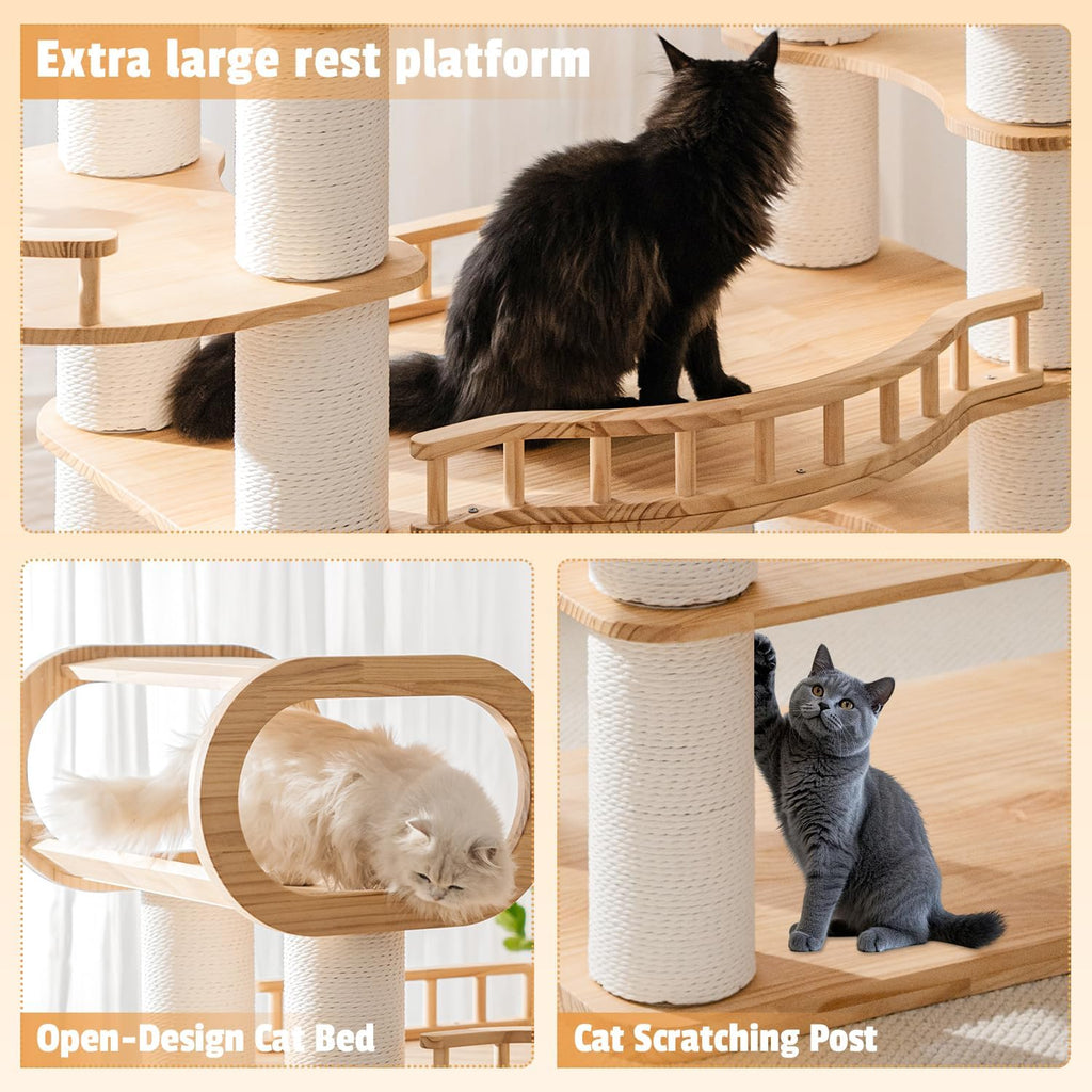 77'' Large Modern cat Tree, Multi-Level Tall Solid Cat Tower, Cat Furniture for Indoor Cats, Huge Cat Condo for Multi-Cat Families