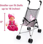 Bayer Doll Umbrella Stroller for Toddlers Foldable Grey 18-Inch, Easy Storage Lightweight Portable