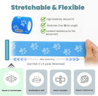 Pet Bandage 6 Rolls, Adhesive Bandage, Self Adhesive Bandage, First Aid Adhesive Gauze, for Horses, Dogs,Cats, Birds, Animals (Paw Prints, 2 Inch (Pack of 6))
