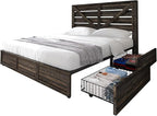 AMERLIFE Queen Size Farmhouse Bed Frame with 4 Drawers, Wooden Storage Bed Frame with Headboard and Heavy Duty Metal Slats, Noisy Free, Easy Assemble, Rustic Black