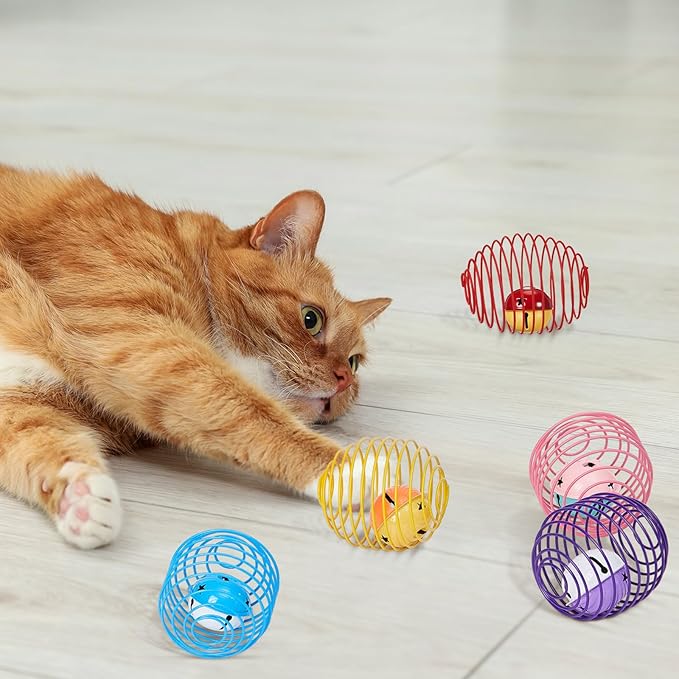 Jecery 5 Pcs Halloween Cat Spring Balls Toys Stretchable Rolling Balls Colorful Playful Coils Interactive Spring Action Toy Caged Rats for Kitten Cat Pet Supplies(Mouse and Bell,Colorful,25 Pcs)