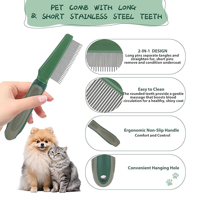2PCS Pet Grooming and Deshedding Tools, 2-In-1 Double-Sided Cat Brush for Shedding and Bathing, Dogs & Cats Shedding Comb for Long and Short Haired Dogs Cats