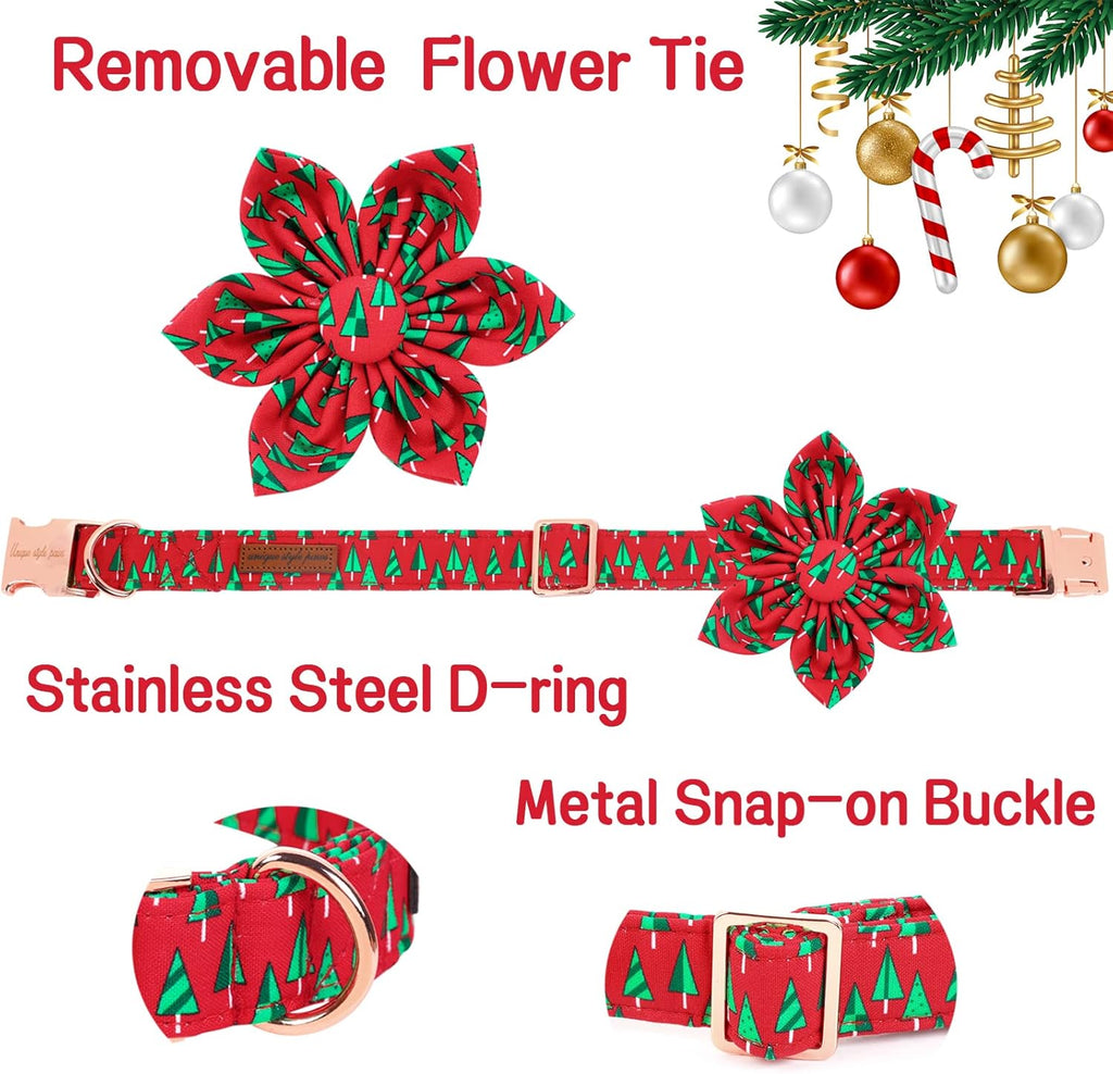 Unique style paws Christmas Dog Collar with Flower Best Winter for Small Medium Large Dogs -Christmas Tree-XS