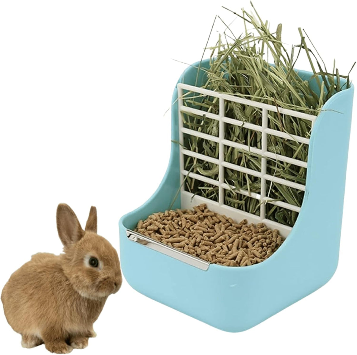 2 in 1 Food Hay Feeder for Guinea Pig, Rabbit Feeder, Indoor Hay Feeder for Guinea Pig, Rabbit, Chinchilla, Feed Bowls Use for Grass & Food (Blue)