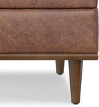 SIMPLIHOME Shiloh 38 inch Wide Transitional Contemporary Square Storage Ottoman in Distressed Saddle Brown Vegan Faux Leather, Assembled, for The Living Room, Entryway and Family Room