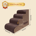 PAWSCART Dog Stairs for Small Dogs and Cats, 4-Step Dog Steps for Bed, 19.6" H Pet Stairs for High Bed, Pet Ramp for Couch, Sofa, Non-Slip Surface Removable Washable Cover, Brown