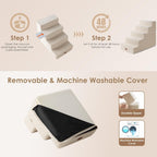 EHEYCIGA Dog Stairs for High Bed 22.5" H, 5-Step Dog Steps for Bed, Pet Steps for Small Dogs and Cats, Non-Slip Balanced Pet Ramp Indoor, Beige