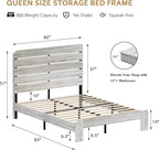 Rustic White Queen Size Wooden Bed Frame with Farmhouse Headboard, Solid Wood Platform Bed with Wood Slats, Noise-Free Structure, No Box Spring Needed