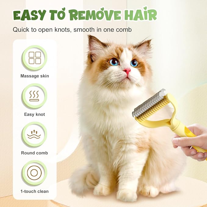 Double-Sided Pet Grooming Brush for Dogs and Cats, 2026 New Dog Deshedding Brush, Dematting Comb Removes Tangles Knots and Loose Fur, Ergonomic Pet Grooming Tool (White*2)